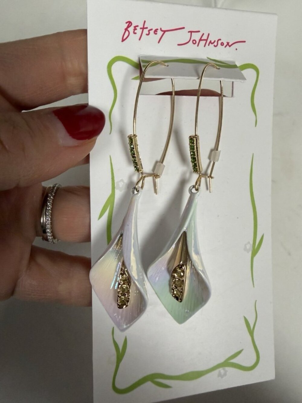 Betsey Johnson White Gold Floral Earring  Necklace 2 Pc Set Calla Lily NWT - Picture 6 of 10